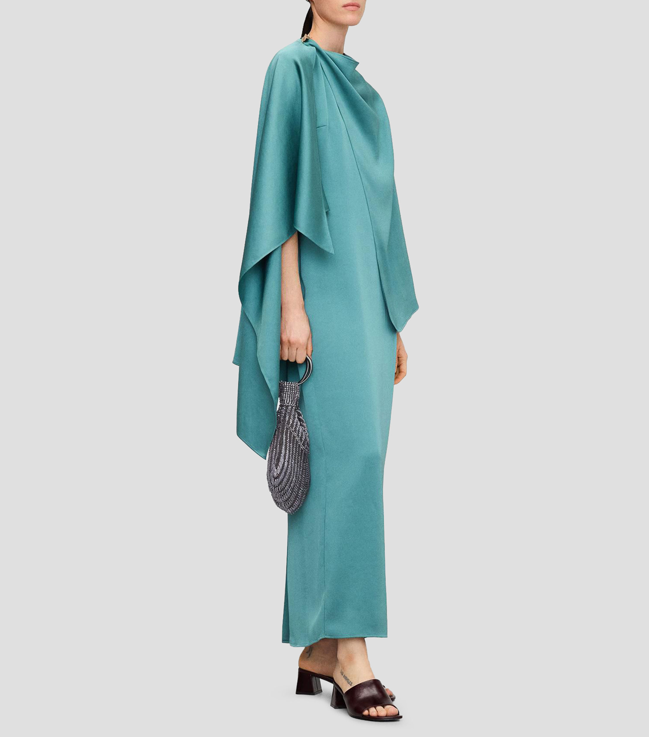 Vestido largo satinado liso Mujer